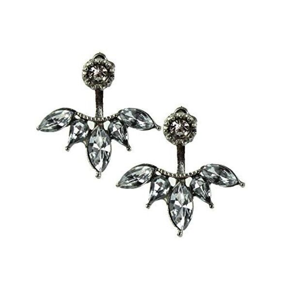 Silver Tone Baroque Style Rhinestone Post Earrings - Picture 4 of 6